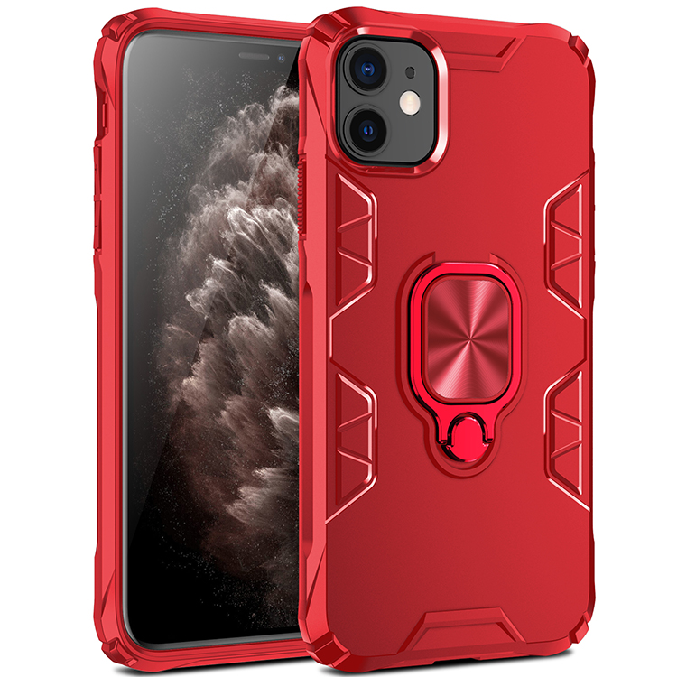 Ultimate Shockproof 360 RING Stand Case with Magnetic Metal Plate for iPhone 11 6.1 (Red)